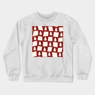 Christmas Tree Abstract Checker Board - Cranberry Red Crewneck Sweatshirt